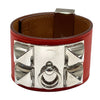 HERMES 愛馬仕 COLLIER DE CHIEN BRACELET CDC手環 皮革 紅色 銀釦 #S