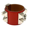 HERMES 愛馬仕 COLLIER DE CHIEN BRACELET CDC手環 皮革 紅色 銀釦 #S