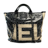 CHANEL 香奈兒 A57161 CAMELLIA LOGO 山茶花托特包 PVC帆布 米/黑色 銀釦
