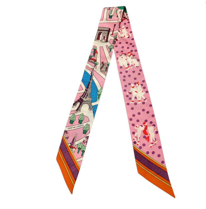 HERMES 愛馬仕 LES NOUVEAUX AMOUREUX DE PARIS TWILLY 巴黎新戀人絲巾 粉色 真絲