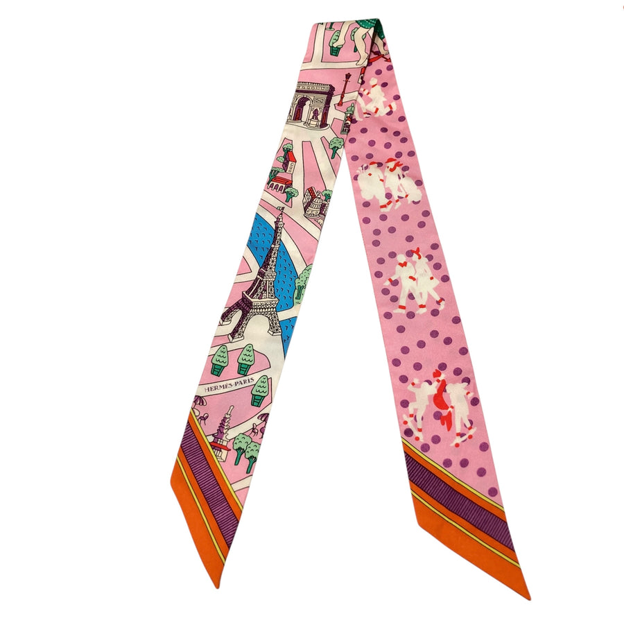 HERMES 愛馬仕 LES NOUVEAUX AMOUREUX DE PARIS TWILLY 巴黎新戀人絲巾 粉色 真絲