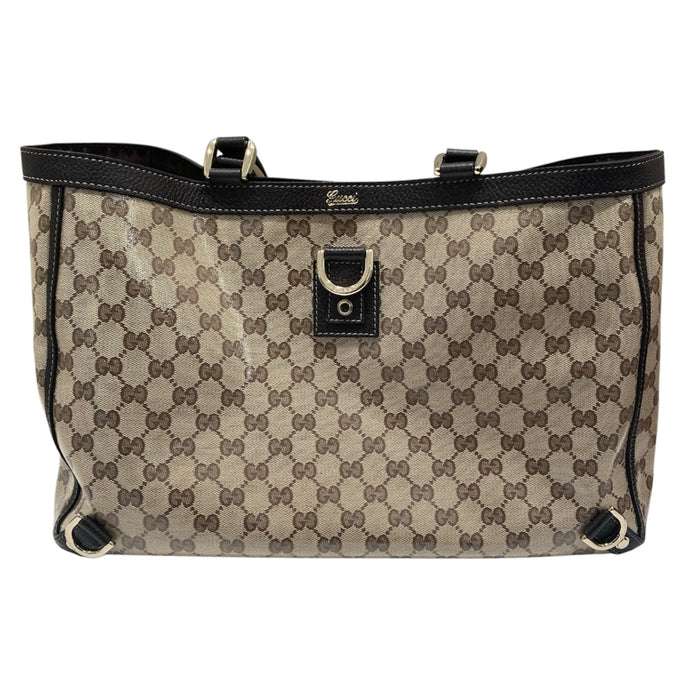 GUCCI 古馳 293580 ABBEY TOTE BAG 托特包 水晶塗層GG帆布 棕色 金釦