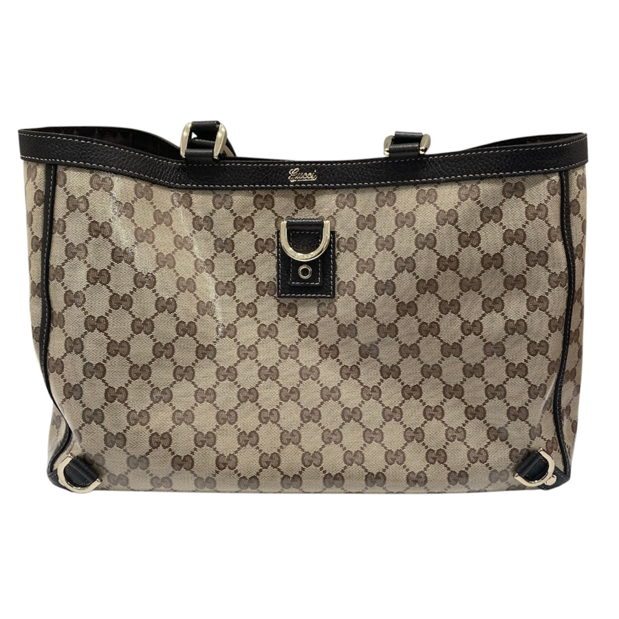 GUCCI 古馳 293580 ABBEY TOTE BAG 托特包 水晶塗層GG帆布 棕色 金釦