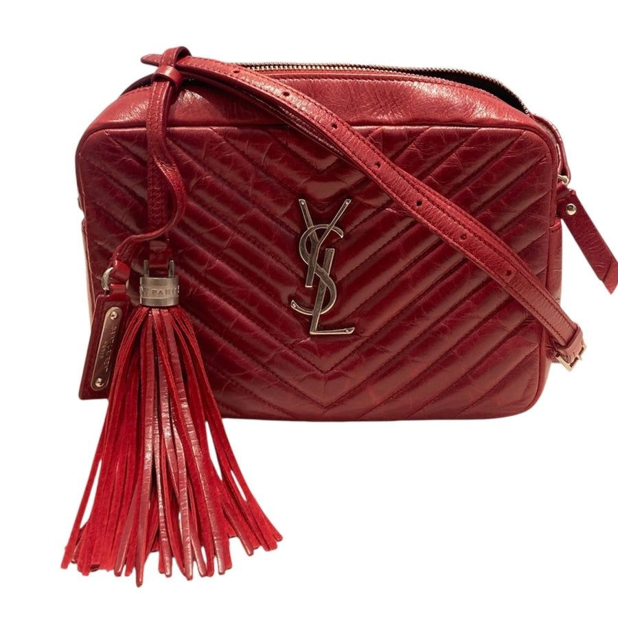 SAINT LAURENT 聖羅蘭 ROU 相機包 皮革 紅色 銀釦