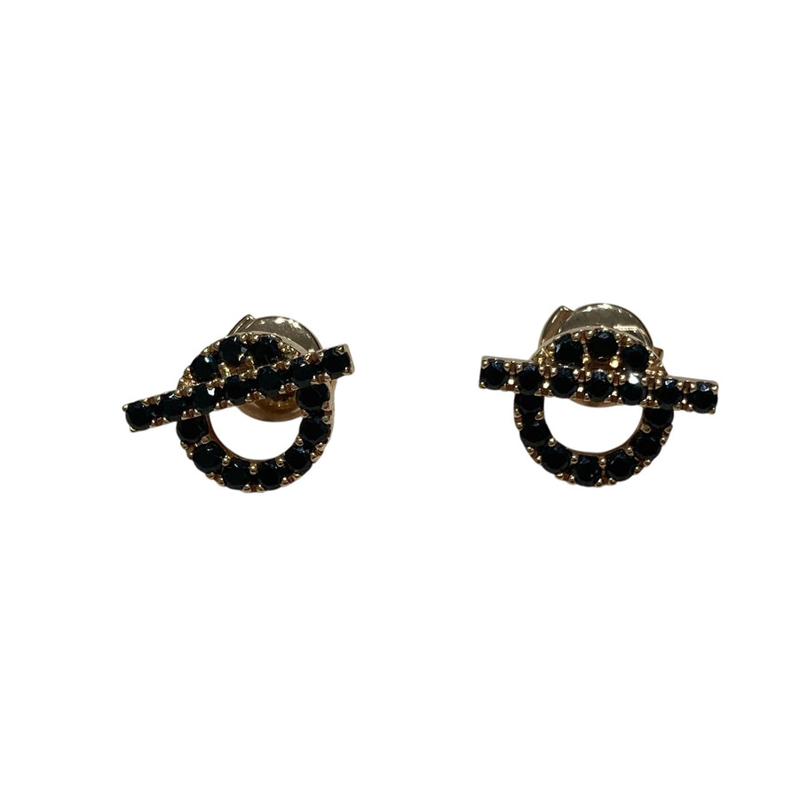 HERMES 愛馬仕 FINESSE STUD EARRINGS 18K 黑色尖晶石 耳環 PG