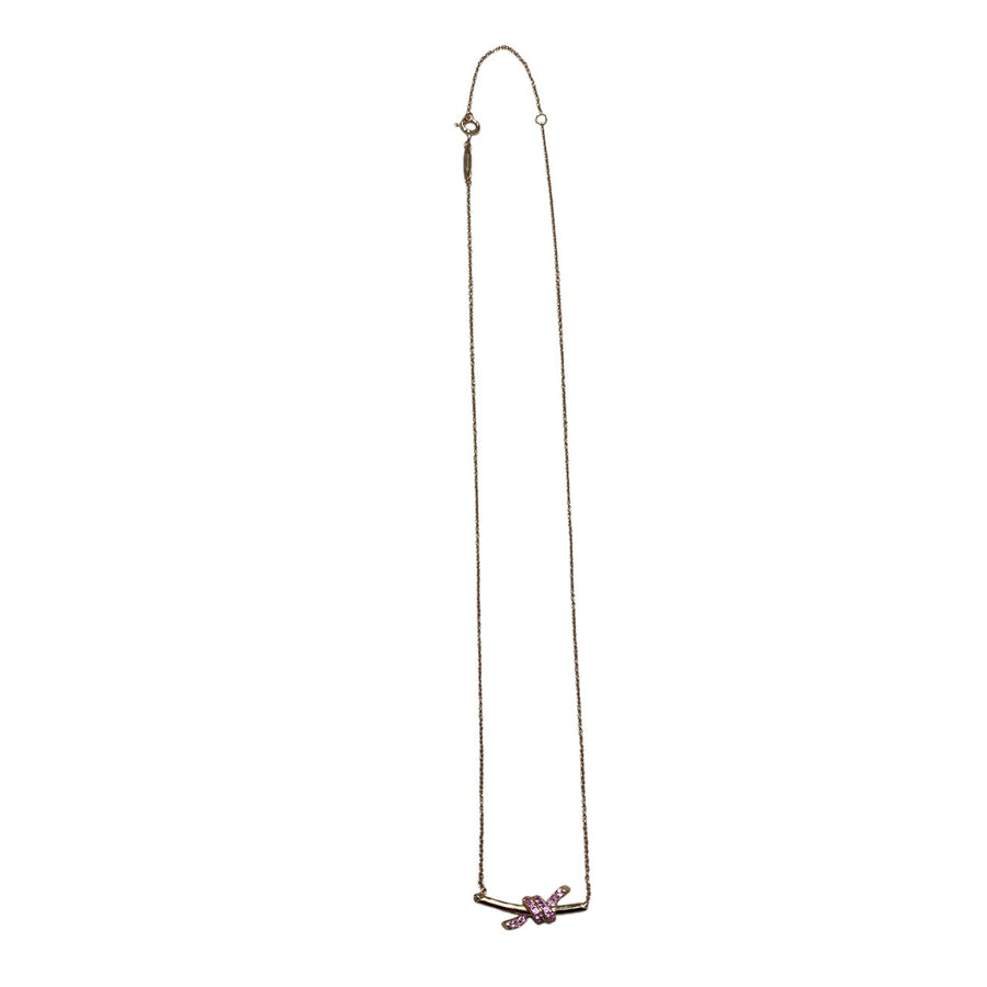 TIFFANY&CO. 蒂芙尼 限定版KNOT項鍊  K18 粉色剛玉 金色 粉色