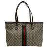 GUCCI 古馳 GG CANVAS TOTE BAG 帆布老花托特包 棕色 金釦
