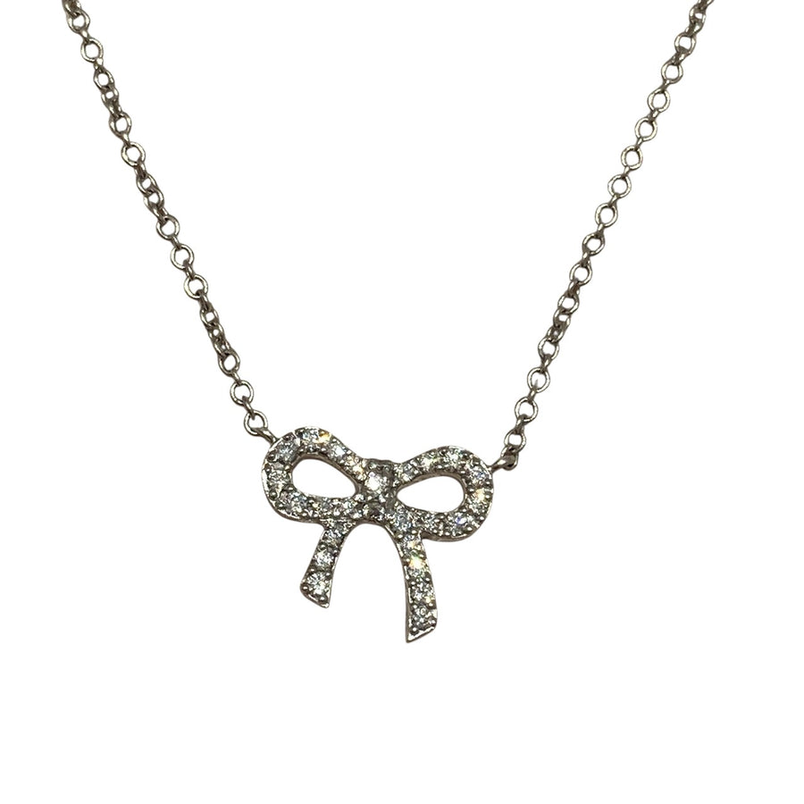 TIFFANY&CO. 蒂芙尼 METRO BOW NECKLACE 項鍊 K18 鑽石 銀白色