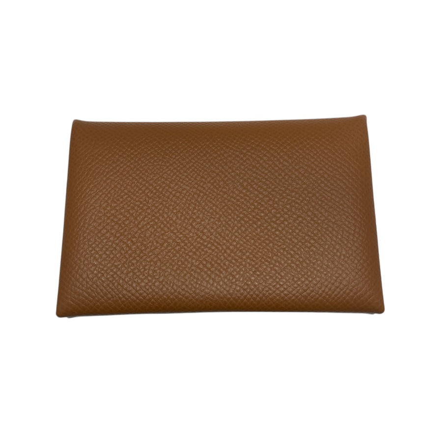 HERMES 愛馬仕 CALVI DUO 零錢包 牛皮 金棕色  Z刻印