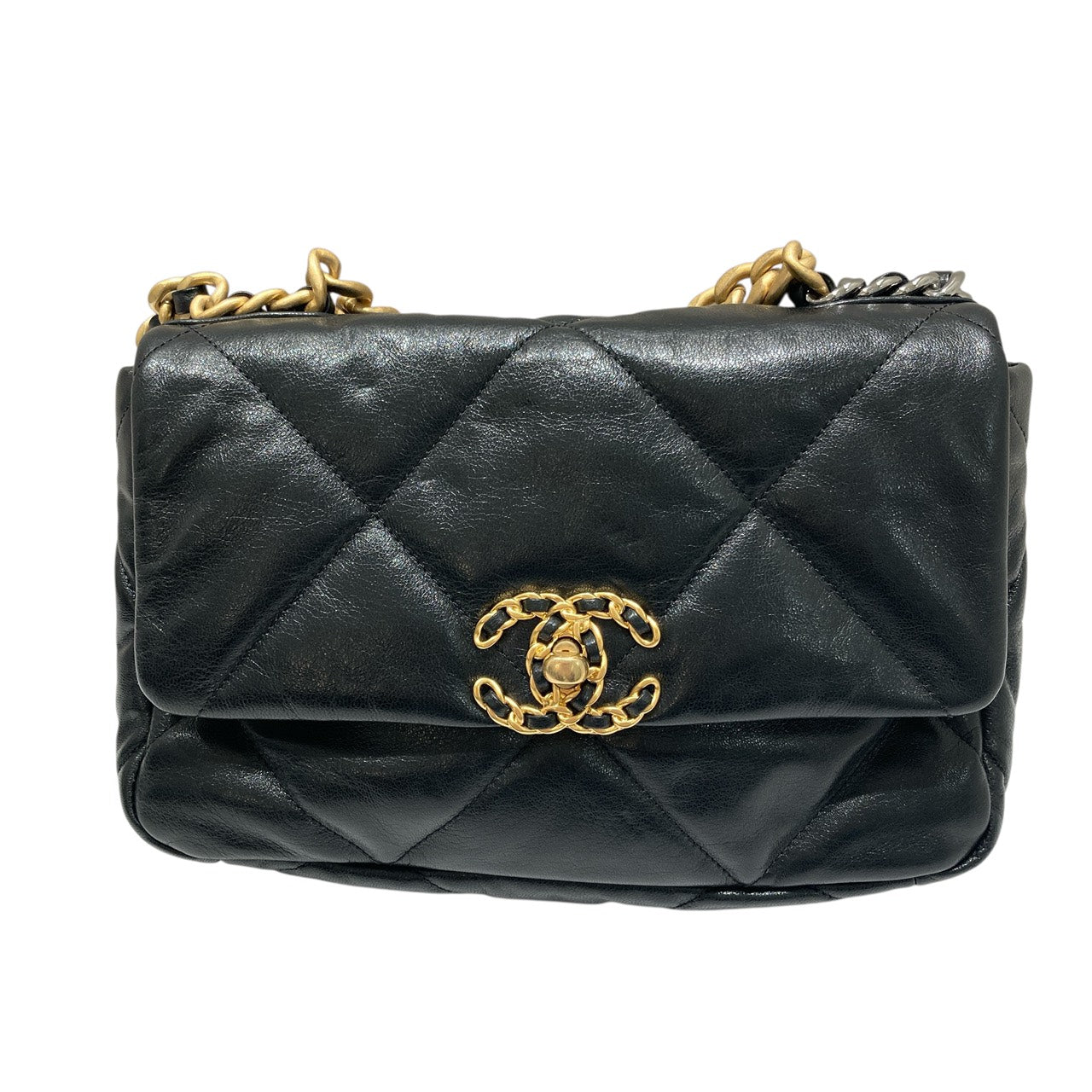 CHANEL 香奈兒 AS1160 19 BAG 26CM 菱格紋 黑色 皮穿鍊 金色金屬